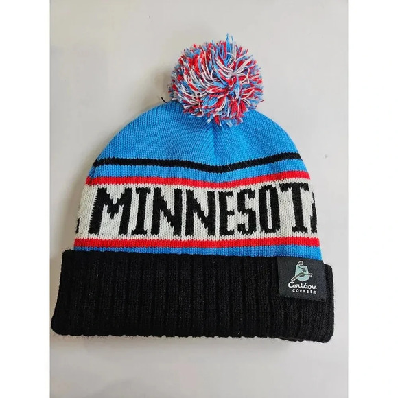 Minnesota Twins Pompom Beanie Hat Mens Blue Red OS Cuff Knitted Caribou Coffee - Picture 2 of 4